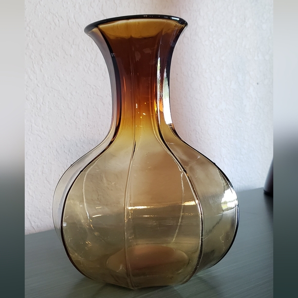 Vintage Indiana Glass Tiara Amber Water Jug Pitcher Nine Sided Vase MCM Art Deco - Picture 3 of 7